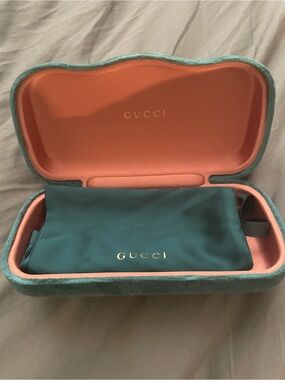 Gucci Teal Velvet Eyewear Case with Coral Interior